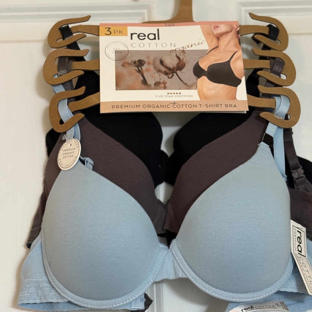 Organic Cotton T-Shirt Bra 3-Pack - Blue and Black